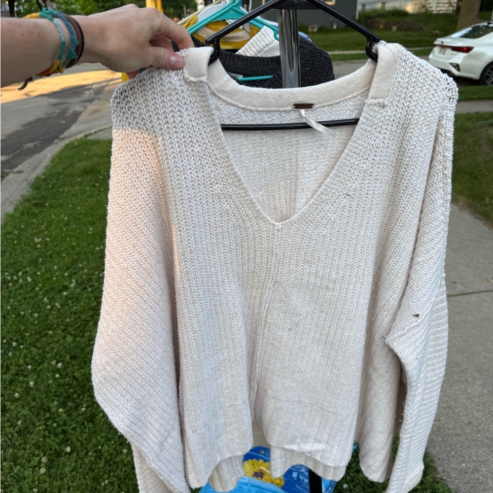 Free People Cozy Cream V-Neck Sweater